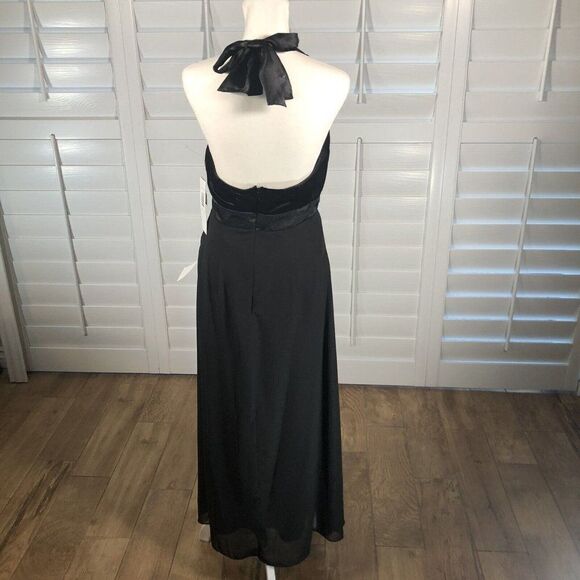 New Signature by Robbie Bee Cocktail Dress 8 Black Halter Velvet Satin Chiffon - Picture 4 of 12